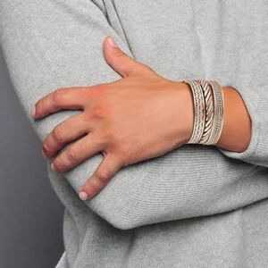 Layered Metallic and Cream Bangle Set Fashion